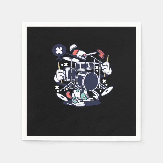 ドラマズドラマズミュージックラバーミュージシャンドラムロック スタンダードカクテルナプキン (正面)