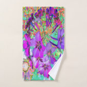 ドラマチサイケデリックカルなマゼンタと紫の花 バスタオルセット (ハンドタオル)
