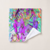 ドラマチサイケデリックカルなマゼンタと紫の花 バスタオルセット (ウォッシュタオル)