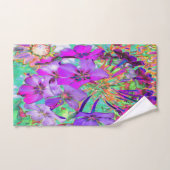 ドラマチサイケデリックカルなマゼンタと紫の花 バスタオルセット (ハンドタオル)