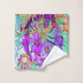 ドラマチサイケデリックカルなマゼンタと紫の花 バスタオルセット (ウォッシュタオル)