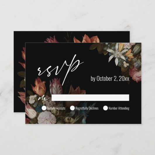 ドラマチックでムーディなオランダマスターズチューリップのブーケ 出欠カード (正面/裏面)