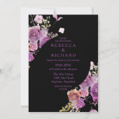 ドラマチックとパープルのフローラ結婚の 招待状 (正面)