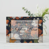 ドラマチックなオレンジエレガント色の白いレトロな花 招待状 (スタンド正面)