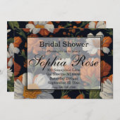 ドラマチックなオレンジエレガント色の白いレトロな花 招待状 (正面/裏面)