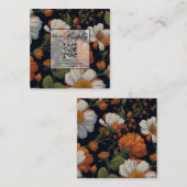 ドラマチックなオレンジエレガント色の白花模様QRコード エンクロージャーカード (正面/裏面)