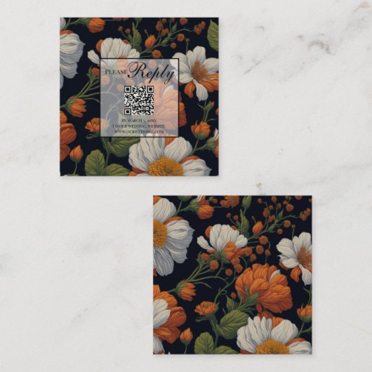 ドラマチックなオレンジエレガント色の白花模様QRコード エンクロージャーカード (正面/裏面)