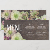 ドラマチックなガーデンヘレボア木材と白のメニューカード メニュー (正面/裏面)