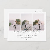 ドラマチックなシックなスクリプト3フォトコラージュ日付を保存 ポストカード (正面/裏面)