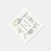 ドラマチックなシルバーゴールドの花モノグラムのウェディング スタンダードカクテルナプキン (角)