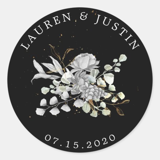 ドラマチックなシルバーゴールドの花モノグラム ステッカー (正面)