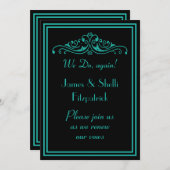 ドラマチックなターコイズとブラックの結婚誓約更新 招待状 (正面/裏面)