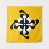 ドラマチックなダブルQミラーモダンイエローブラック タペストリー (正面(横))