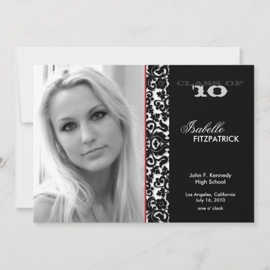 ドラマチックなダマスク柄の卒業発表カード2 招待状 (正面)