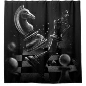 ドラマチックなチェスのモノクロ シャワーカーテン (正面)