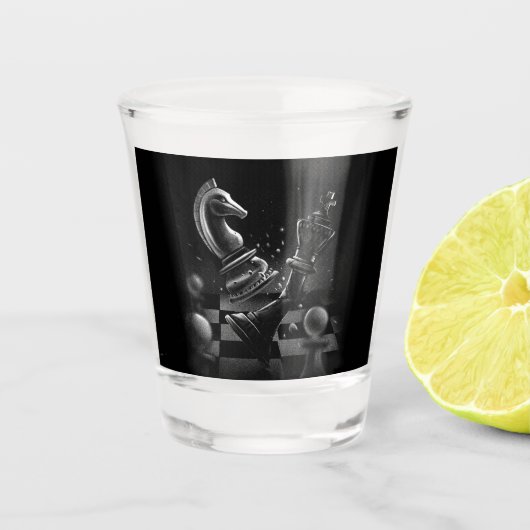 ドラマチックなチェスのモノクロ ショットグラス (正面)