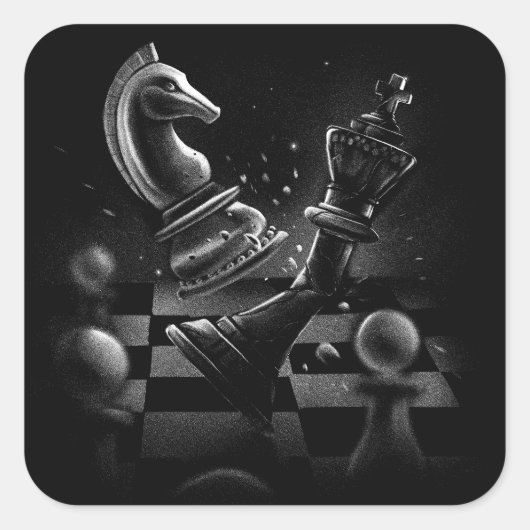 ドラマチックなチェスのモノクロ スクエアシール (正面)