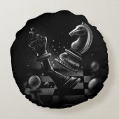 ドラマチックなチェスの戦い – 騎士と馬 ラウンドクッション (裏面)