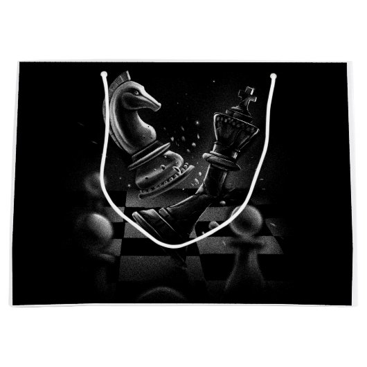 ドラマチックなチェスの戦い – 騎士と馬 ラージペーパーバッグ (正面)