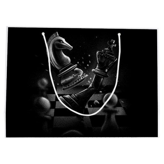 ドラマチックなチェスの戦い – 騎士と馬 ラージペーパーバッグ (裏面)