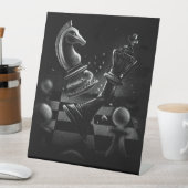 ドラマチックなチェスの戦い – 騎士と馬 台座サイン (インサイチュ)