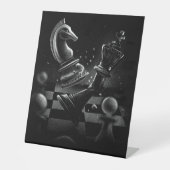 ドラマチックなチェスの戦い – 騎士と馬 台座サイン (正面)