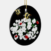 ドラマチックなハチのテンサイと黒の白い花 セラミックオーナメント (右)