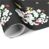 ドラマチックなハチのテンサイと黒の白い花 ラッピングペーパー (ロールコーナー)