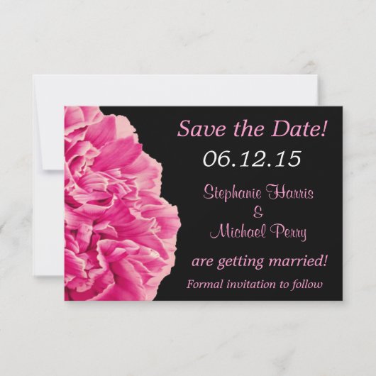 ドラマチックなピンクの芍薬 Save the Date 結婚式 招待状 (正面)