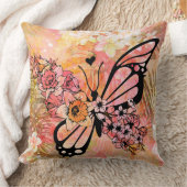 ドラマチックなピンクバタフライイラストレーション クッション (ブランケット)