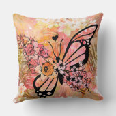 ドラマチックなピンクバタフライイラストレーション クッション (裏面)