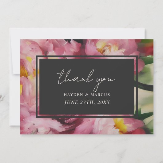 ドラマチックなピンク結婚フローラの写真ありがとう サンキューカード (正面)