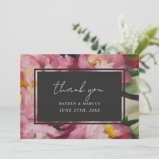 ドラマチックなピンク結婚フローラの写真ありがとう サンキューカード (スタンド正面)