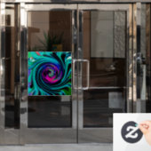 ドラマチックなブラックとターコイズ抽象芸術レトロTwirl ウィンドウサイン (オフィスドア)