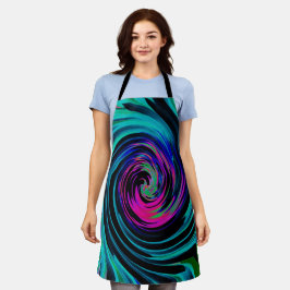 ドラマチックなブラックとターコイズ抽象芸術レトロTwirl エプロン