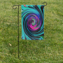 ドラマチックなブラックとターコイズ抽象芸術レトロTwirl ガーデンフラッグ