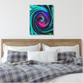 ドラマチックなブラックとターコイズ抽象芸術レトロTwirl キャンバスプリント (インサイチュ (寝室))