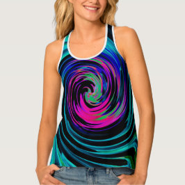 ドラマチックなブラックとターコイズ抽象芸術レトロTwirl タンクトップ