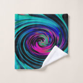 ドラマチックなブラックとターコイズ抽象芸術レトロTwirl バスタオルセット (ウォッシュタオル)