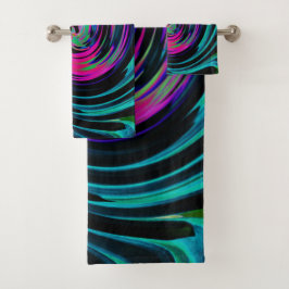 ドラマチックなブラックとターコイズ抽象芸術レトロTwirl バスタオルセット
