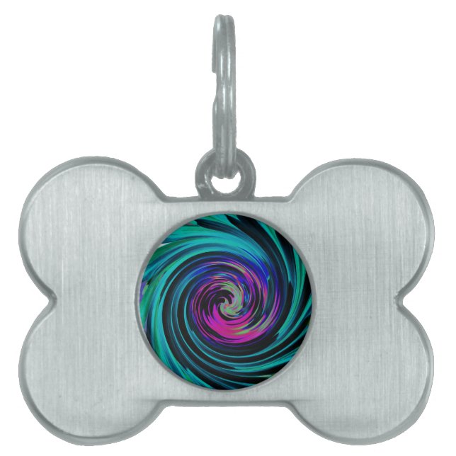 ドラマチックなブラックとターコイズ抽象芸術レトロTwirl ペットネームタグ (正面)