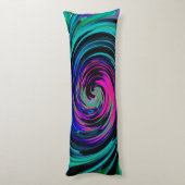 ドラマチックなブラックとターコイズ抽象芸術レトロTwirl ボディピロー (裏面 (縦))