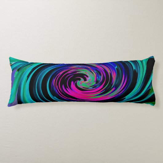 ドラマチックなブラックとターコイズ抽象芸術レトロTwirl ボディピロー (正面)