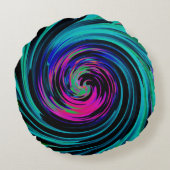 ドラマチックなブラックとターコイズ抽象芸術レトロTwirl ラウンドクッション (裏面)