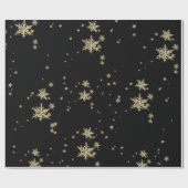 ドラマチックなブラックと金ゴールドのスノーフレークをブラックに ラッピングペーパー (フラット)