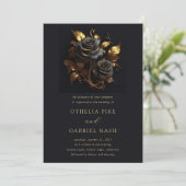 ドラマチックなブラックバラゴールドフォイル結婚ゴシック 招待状 (スタンド正面)