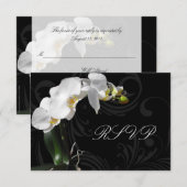 ドラマチックなブラック&ホワイトの蘭のマッチングRSVP 出欠カード (正面/裏面)