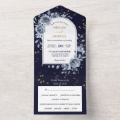 ドラマチックなブルーローズブーケ結婚写真 オールインワン招待状 (内側)