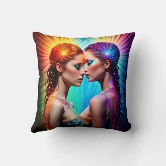 ドラマチックなポートレートと鮮やかな双子の照明 クッション (裏面)