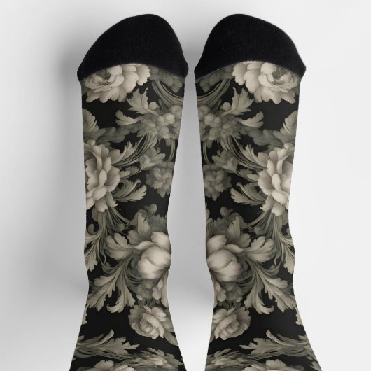 ドラマチックな埃っぽい緑と黒のトイレクルーソックス ソックス (上部)